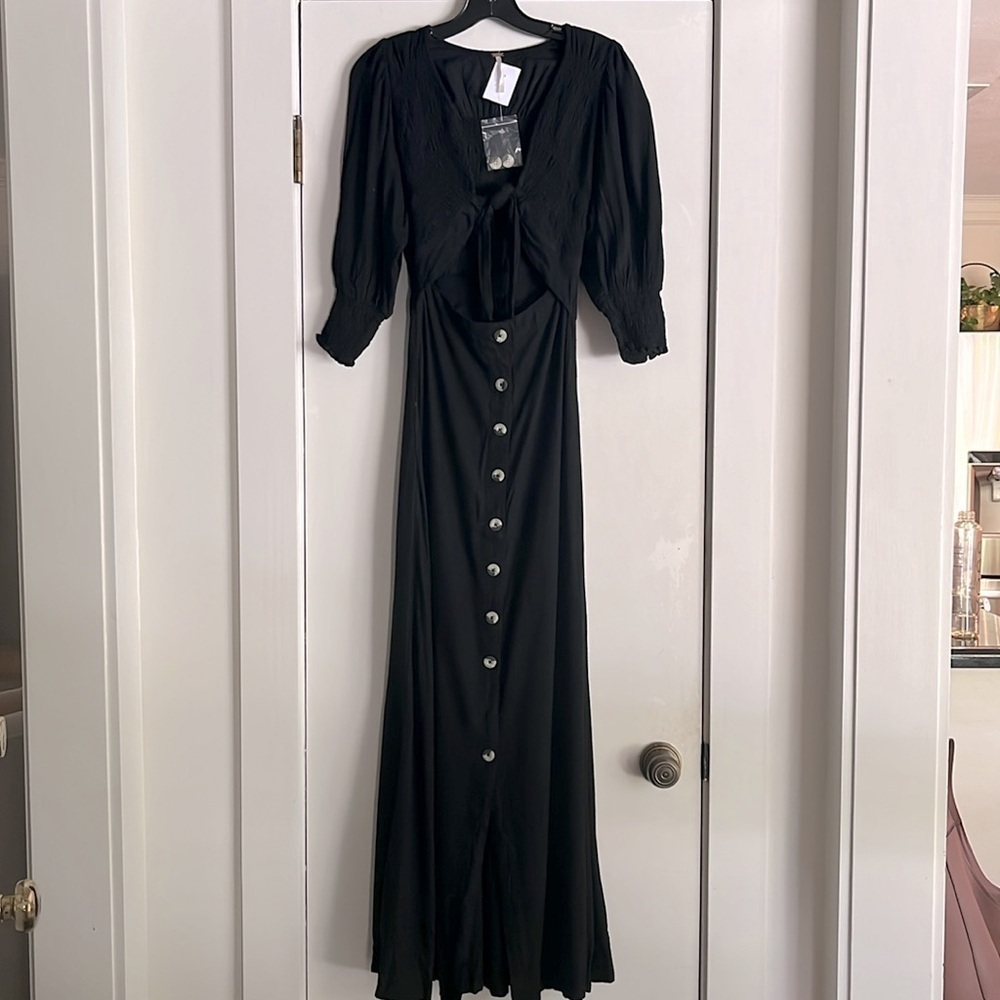 NWT. Free People String of Hearts Smocked Maxi Dress Black XS - Picture 6 of 12